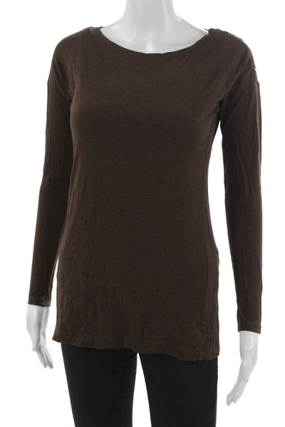 Vince Womens Boat Neck Long Sleeve Basic T-Shirt Brown Size XS