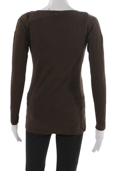 Vince Womens Boat Neck Long Sleeve Basic T-Shirt Brown Size XS