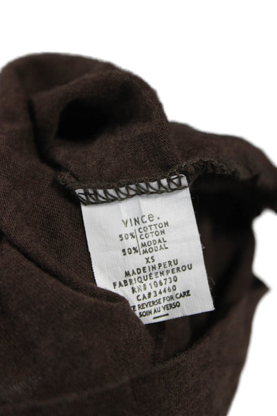 Vince Womens Boat Neck Long Sleeve Basic T-Shirt Brown Size XS