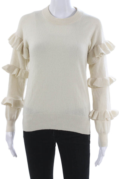J Crew Women Pullover Sweater Ivory Wool Blend Crew Neck Long Sleeve Size 2XS