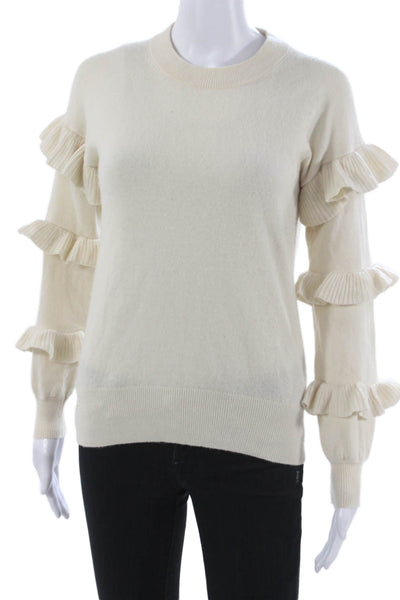 J Crew Women Pullover Sweater Ivory Wool Blend Crew Neck Long Sleeve Size 2XS