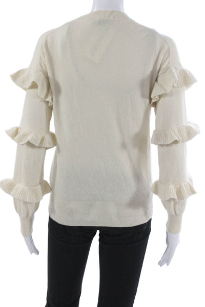 J Crew Women Pullover Sweater Ivory Wool Blend Crew Neck Long Sleeve Size 2XS