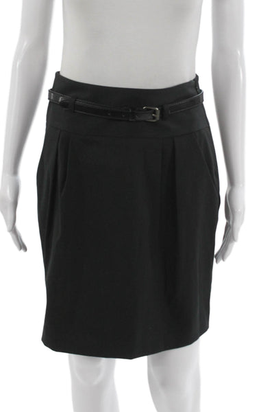 Theory Womens Black Pleated Skirt Buckle Waist Size 2