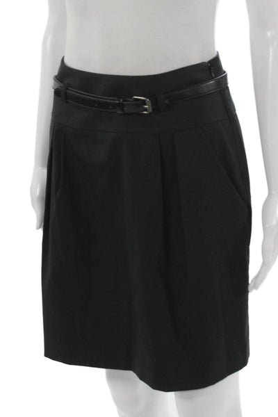 Theory Womens Black Pleated Skirt Buckle Waist Size 2