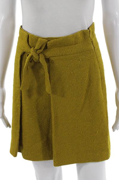 Milly Womens Wrap Wool Skirt Green Knee Length Tie Waist Size 4