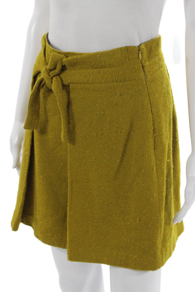 Milly Womens Wrap Wool Skirt Green Knee Length Tie Waist Size 4