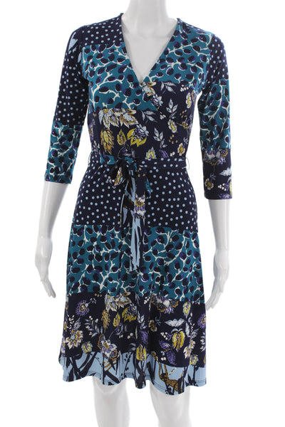 Leota Women Wrap Dress Floral V-Neck 3/4 Sleeve Tie Knee-Length Size XS