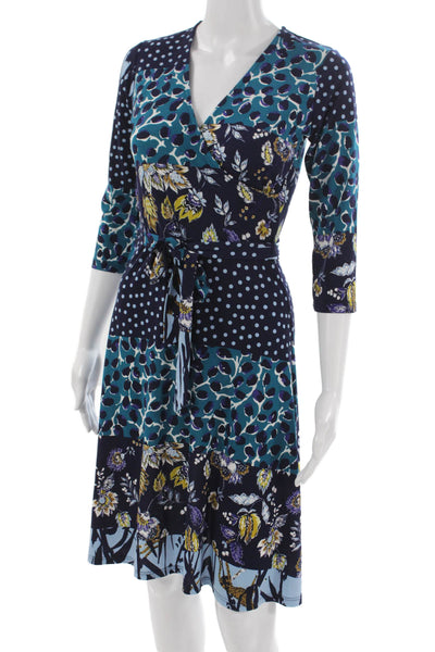 Leota Women Wrap Dress Floral V-Neck 3/4 Sleeve Tie Knee-Length Size XS