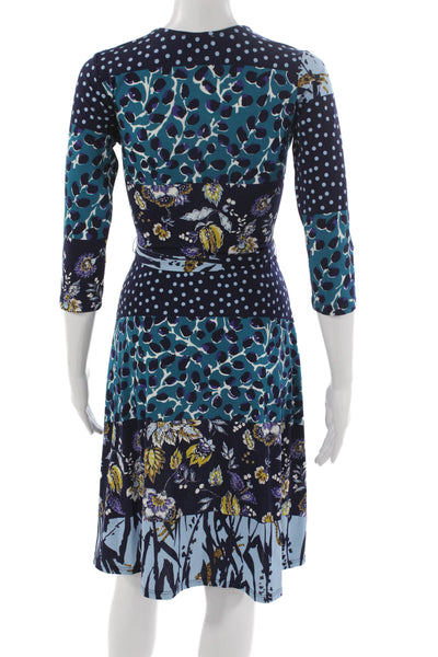 Leota Women Wrap Dress Floral V-Neck 3/4 Sleeve Tie Knee-Length Size XS