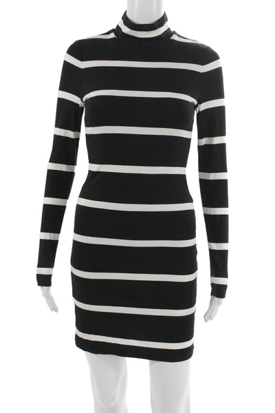 Alice + Olivia Womens Black Bodycon Dress Long Sleeve Mock Neck Viscose Size 2