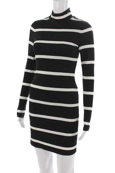 Alice + Olivia Womens Black Bodycon Dress Long Sleeve Mock Neck Viscose Size 2
