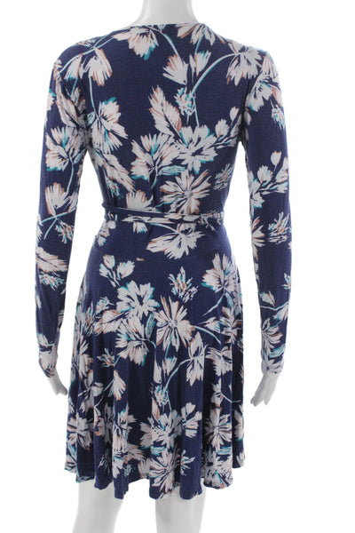 Yumi Kim Women Wrap Dress Blue Floral V Neck Long Sleeve Rayon Size S