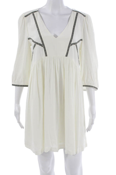 Ba&Sh Women Trapeze Swing White V Neck 3/4 Sleeve Short Dress Size 4