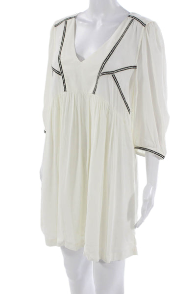 Ba&Sh Women Trapeze Swing White V Neck 3/4 Sleeve Short Dress Size 4