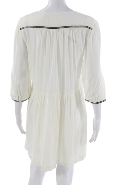 Ba&Sh Women Trapeze Swing White V Neck 3/4 Sleeve Short Dress Size 4