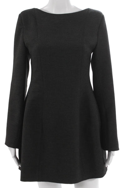 Zara Womens Shift Dress Gray Long Sleeve Boat Neck Zip Polyester Size M