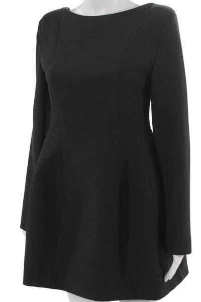 Zara Womens Shift Dress Gray Long Sleeve Boat Neck Zip Polyester Size M