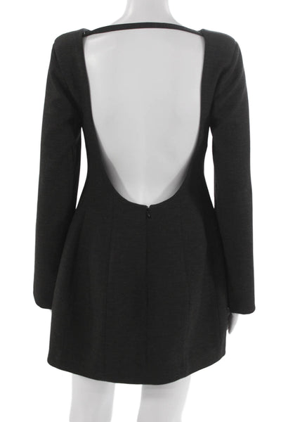 Zara Womens Shift Dress Gray Long Sleeve Boat Neck Zip Polyester Size M