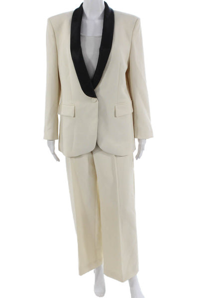MNG Womens Single Button High Rise Pant Suit White Black Size Large/8