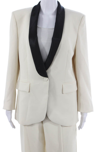 MNG Womens Single Button High Rise Pant Suit White Black Size Large/8