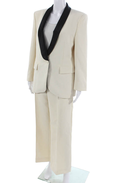 MNG Womens Single Button High Rise Pant Suit White Black Size Large/8