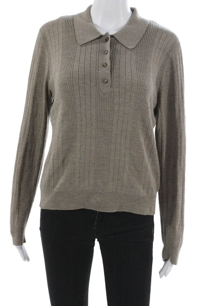 Reformation Women Beige Collared Long Sleeve Pullover Sweater Merino Size L