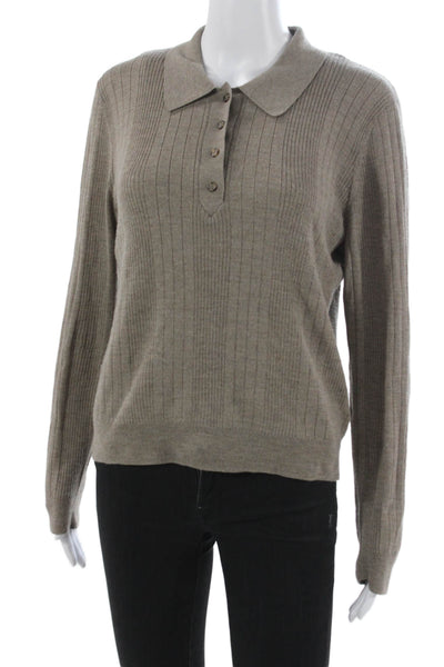 Reformation Women Beige Collared Long Sleeve Pullover Sweater Merino Size L
