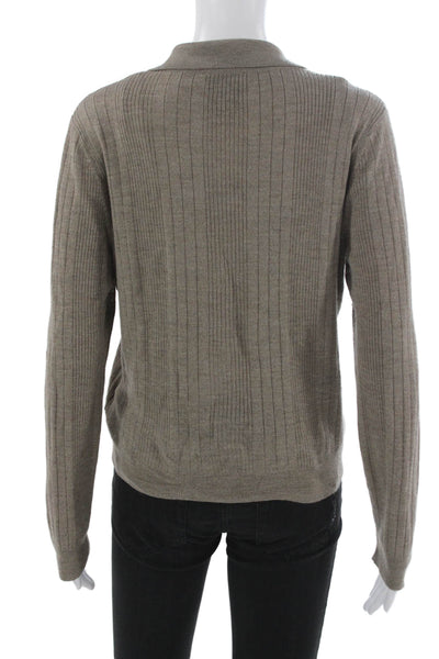 Reformation Women Beige Collared Long Sleeve Pullover Sweater Merino Size L