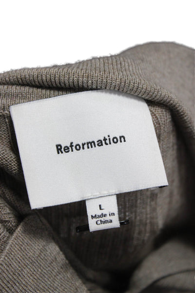 Reformation Women Beige Collared Long Sleeve Pullover Sweater Merino Size L