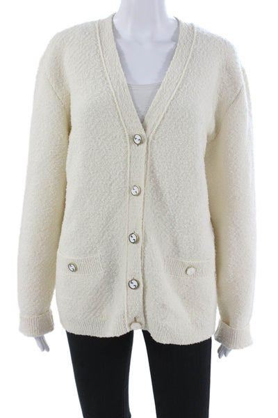 Gucci Women Ivory Wool Blend V Neck Cardigan Long Sleeve Size M