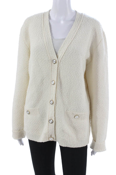 Gucci Women Ivory Wool Blend V Neck Cardigan Long Sleeve Size M