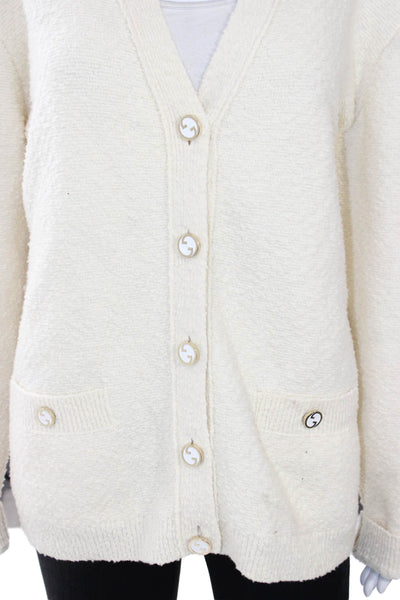 Gucci Women Ivory Wool Blend V Neck Cardigan Long Sleeve Size M