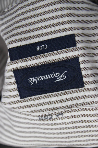 Faconnable Mens Striped Club Button Down Shirt White Brown Cotton Size Large