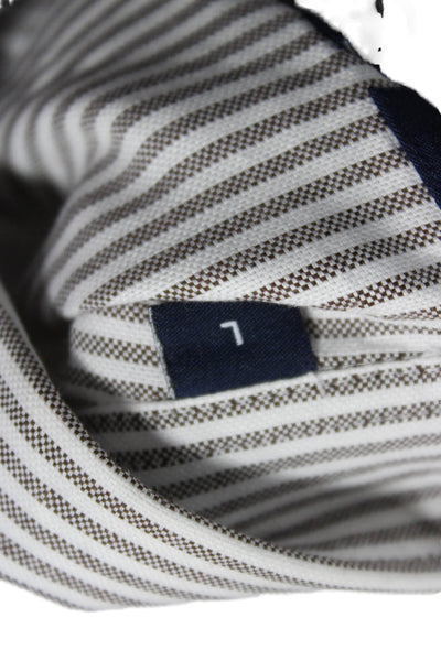 Faconnable Mens Striped Club Button Down Shirt White Brown Cotton Size Large