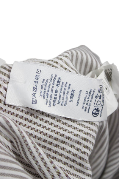 Faconnable Mens Striped Club Button Down Shirt White Brown Cotton Size Large