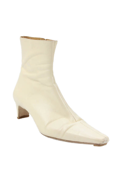 Staud Womens Leather Pointed Toe Ankle Boots Off White Size 38 8