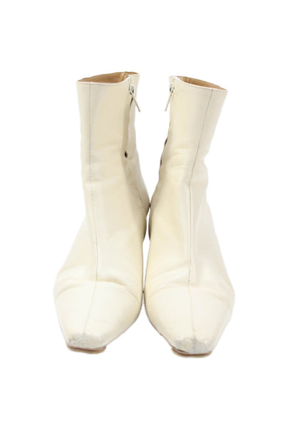 Staud Womens Leather Pointed Toe Ankle Boots Off White Size 38 8