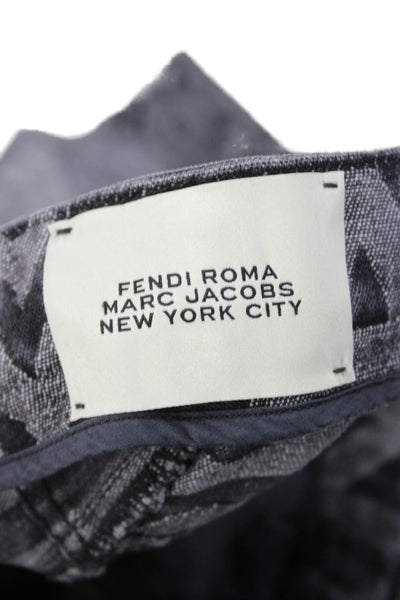 Fendi Womens Gray Logo Wide-Leg Jeans High Rise Button Cotton Size 36