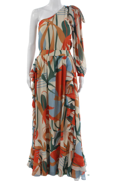 PatBO Womens Maxi Floral One Shoulder Long Sleeve Dress Multicolor Size 2