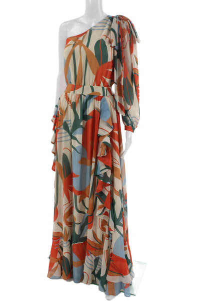 PatBO Womens Maxi Floral One Shoulder Long Sleeve Dress Multicolor Size 2