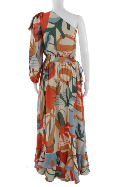 PatBO Womens Maxi Floral One Shoulder Long Sleeve Dress Multicolor Size 2