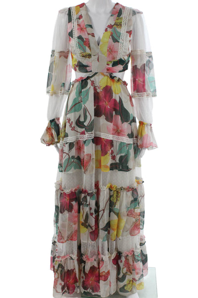 PatBO Women Maxi Floral V-Neck Long Sleeve Full-Length Dress Multicolor Size 2