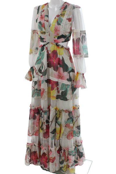 PatBO Women Maxi Floral V-Neck Long Sleeve Full-Length Dress Multicolor Size 2