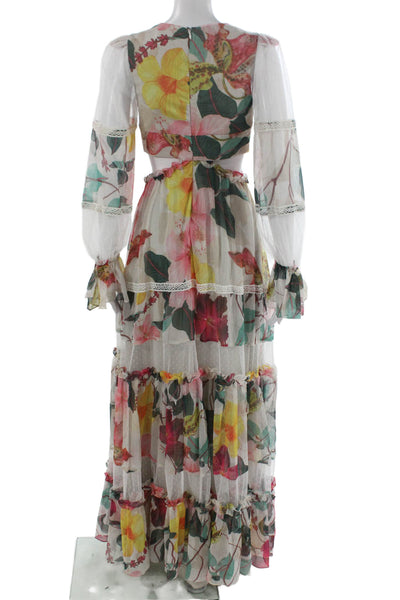 PatBO Women Maxi Floral V-Neck Long Sleeve Full-Length Dress Multicolor Size 2