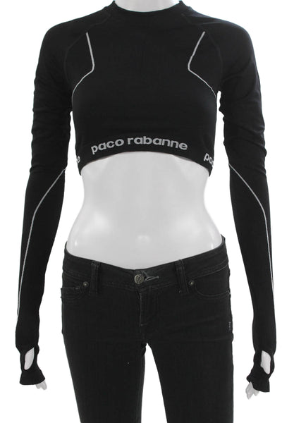 Paco Rabanne Women Cropped Black Mock Neck Long Sleeve T-Shirt Size XS