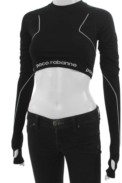 Paco Rabanne Women Cropped Black Mock Neck Long Sleeve T-Shirt Size XS