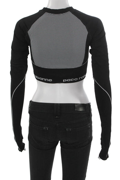 Paco Rabanne Women Cropped Black Mock Neck Long Sleeve T-Shirt Size XS