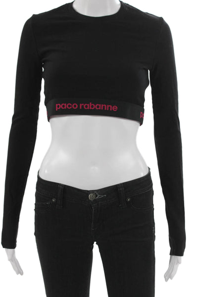 Paco Rabanne Women Cropped T-Shirt Black Viscose Crew Neck Long Sleeve Size 38