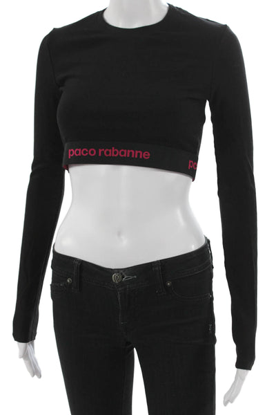 Paco Rabanne Women Cropped T-Shirt Black Viscose Crew Neck Long Sleeve Size 38