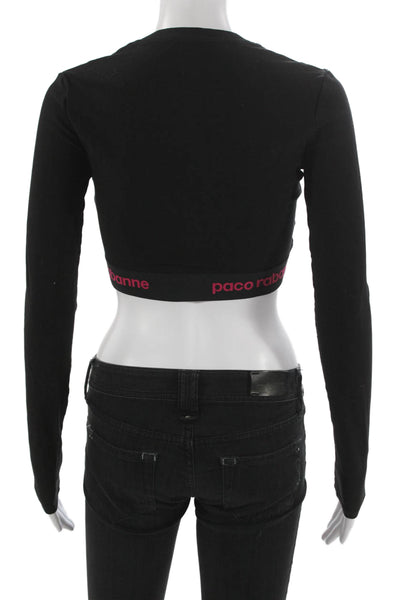 Paco Rabanne Women Cropped T-Shirt Black Viscose Crew Neck Long Sleeve Size 38